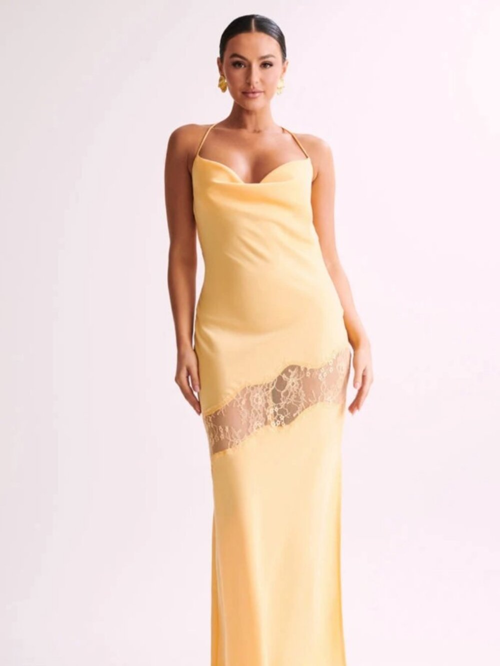 NIB - Meshki Chandra Lace Satin Maxi Dress - Lemon (Yellow) - Size XXS